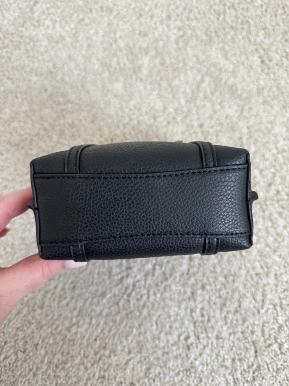 Tory Burch Perry Black Pebbled Leather Mini Crossbody with Tan Charm